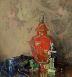 Still Life with Red Urn and Asian Figurines by Emil Carlsen Oil Painting