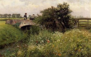 A Meeting on the Bridge by Emil Claus Oil Painting