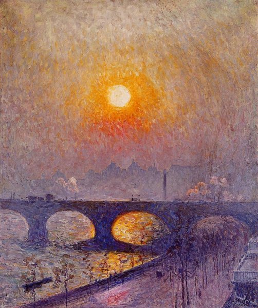 Main Product Photo of Sunset over Waterloo Bridge Painting by Emil Claus