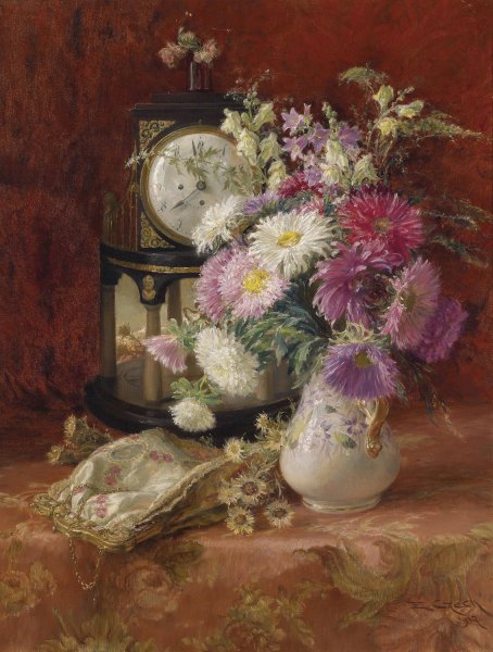 Stillleben mit antiker Uhr  by Emil Czech - Hand-Painted Oil Painting Reproduction