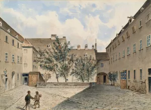 Das ehemalige Carmeliter-Nonnenkloster und spatere Polizei-Gefangenenhaus in der Sterngasse in Wien Oil painting by Emil Hutter
