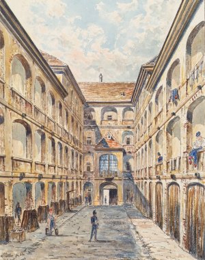 Der erste Hof der Salzgries-Kaserne in Wien by Emil Hutter Oil Painting