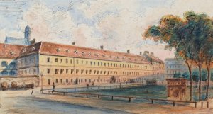 Die Salzgries-Kaserne by Emil Hutter Oil Painting
