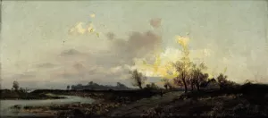 An Extensive Landscape in Evening Twilight painting by Emil Jakob Schindler