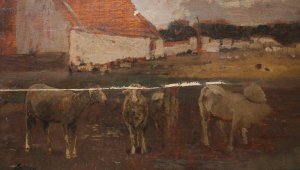 Dorflandschaft mit Schafen by Emil Jakob Schindler Oil Painting