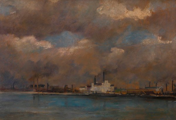 Fabrikanlagen bei Kaisermuhlen  by Emil Jakob Schindler - Hand-Painted Oil Painting Reproduction