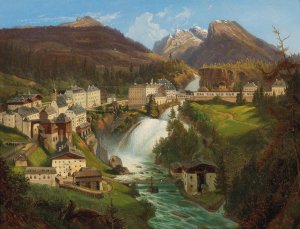 View of Bad Gastein by Emil Ludwig Lohr Oil Painting