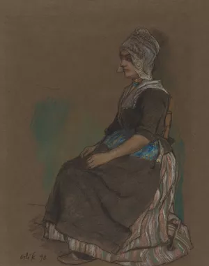 Volendam Girl In Costume by Emil Orlik Oil Painting