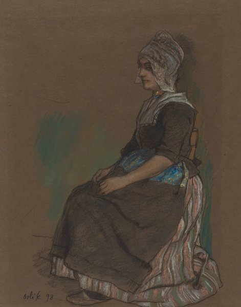 Volendam Girl In Costume  by Emil Orlik - Hand-Painted Oil Painting Reproduction