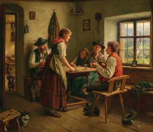A Conversation at Home by Emil Rau Oil Painting
