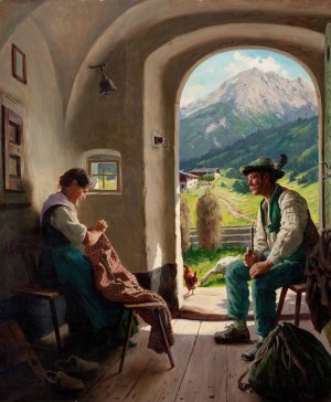 A Conversation by Emil Rau Oil Painting