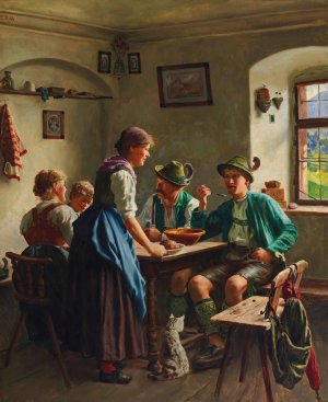 A farmhouse parlour by Emil Rau Oil Painting