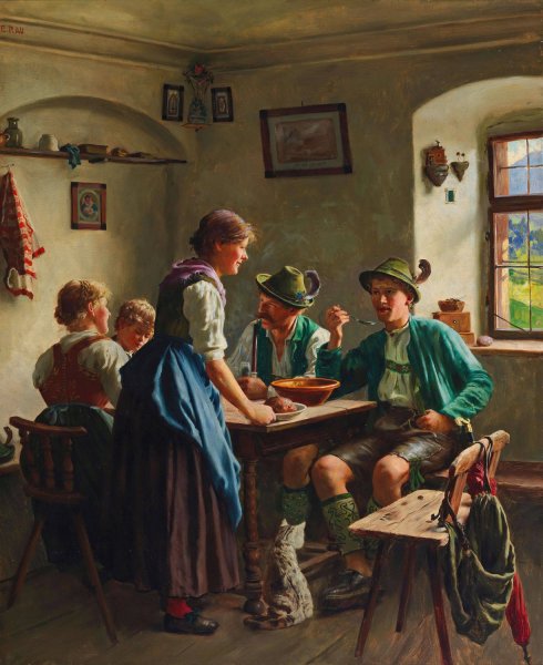 A farmhouse parlour by Emil Rau - Hand-Painted Oil Painting Reproduction