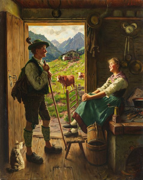 Main Product Photo of Besuch auf der Alm  Painting by Emil Rau