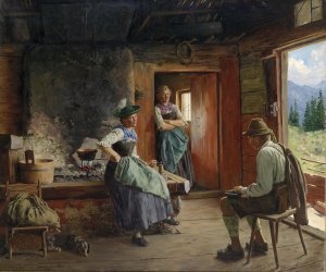 Besuch auf der Alm by Emil Rau Oil Painting