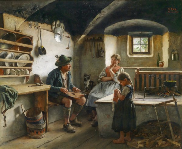 Der Zitherspieler  by Emil Rau - Hand-Painted Oil Painting Reproduction