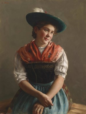 Dirndl in Sonntagstracht by Emil Rau Oil Painting