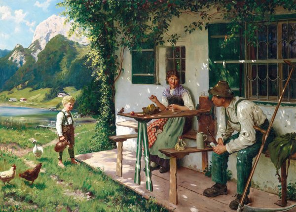 Ein Sommertag vor dem Haus by Emil Rau - Hand-Painted Oil Painting Reproduction