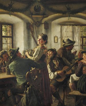 Inside a Bavarian Tavern by Emil Rau Oil Painting