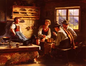 Kitchen Conversation by Emil Rau Oil Painting