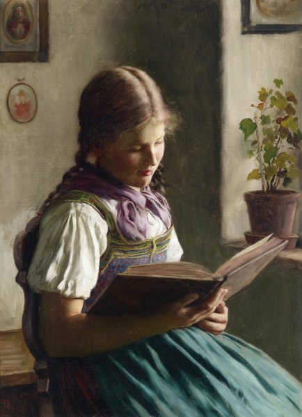 Lesendes Madchen by Emil Rau - Hand-Painted Oil Painting Reproduction