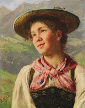 Madchen in alpenlandischer Tracht by Emil Rau Oil Painting