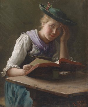 Spannende Lekture by Emil Rau Oil Painting