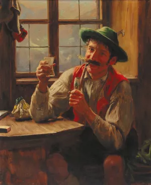 Young Farmer with Pipe by Emil Rau Oil Painting