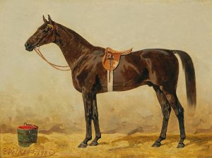 Black Horse In The Stable II by Emil Volkers Oil Painting
