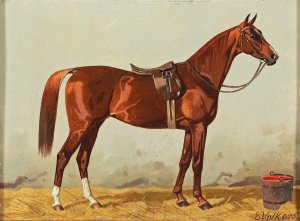 Brauner im Stall by Emil Volkers Oil Painting