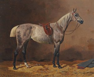 Gesatteltes Rennpferd Im Stall by Emil Volkers Oil Painting