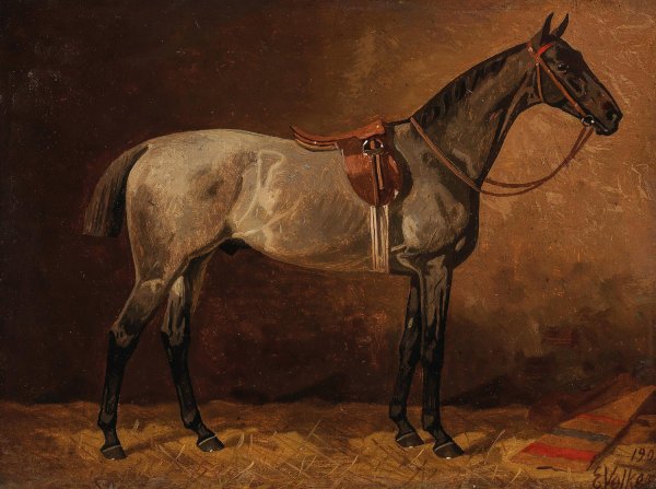 Main Product Photo of Grauer Schimmel im Stall  Painting by Emil Volkers