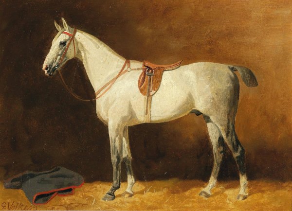 Main Product Photo of Saddled Grey in a Stable Painting by Emil Volkers