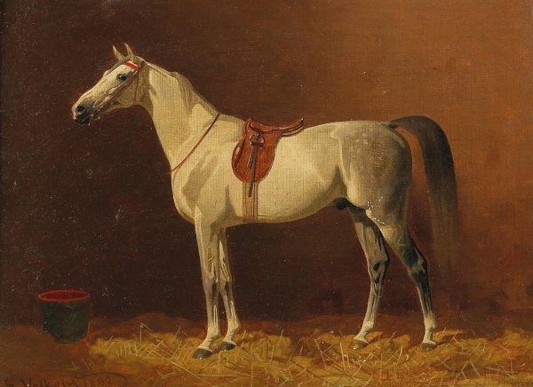Schimmel Im Stall by Emil Volkers - Hand-Painted Oil Painting Reproduction