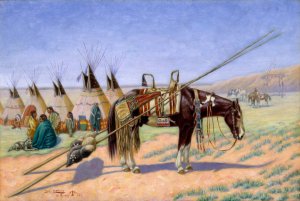 Indians in Camp at 101 Ranch by Emil W. Lenders Oil Painting