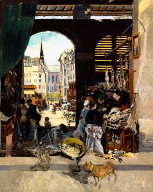 Le Marche des Carmes, place Maubert by Emile Antoine Guillier Oil Painting