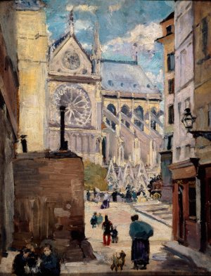 Notre-Dame, vue de la rue de l'Hotel-Colbert by Emile Antoine Guillier Oil Painting