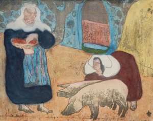 Femmes Au Porcs by Emile Bernard Oil Painting