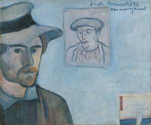 Self-portrait with portrait of Gauguin by Emile Bernard Oil Painting