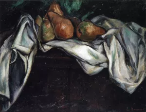 Still Life with Pears on a White Tablecloth Oil painting by Emile Bernard