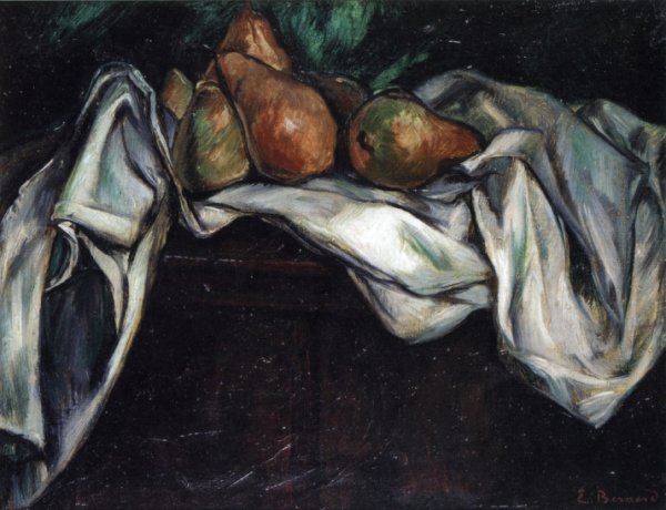 Main Product Photo of Still Life with Pears on a White Tablecloth Painting by Emile Bernard