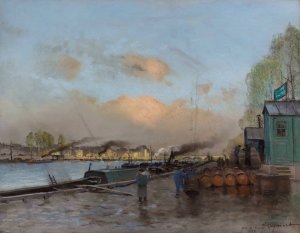 Le Quai De Bercy by Emile Cagniart Oil Painting