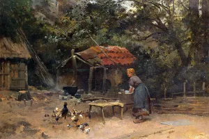 The Chicken Run by Emile Charles Dameron Oil Painting