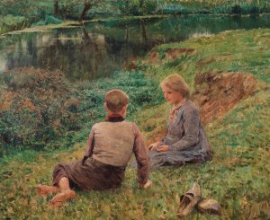 Children in a landscape by Emile Claus Oil Painting