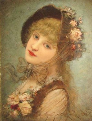 Beautiful Girl in Rose Hat by Emile Eisman-Semenowsky Oil Painting