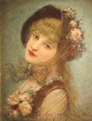Beautiful Girl in Rose Hat by Emile Eisman-Semenowsky - Oil Painting Reproduction