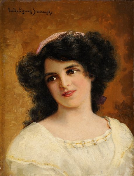 Black-Haired Beauty by Emile Eisman-Semenowsky - Hand-Painted Oil Painting Reproduction