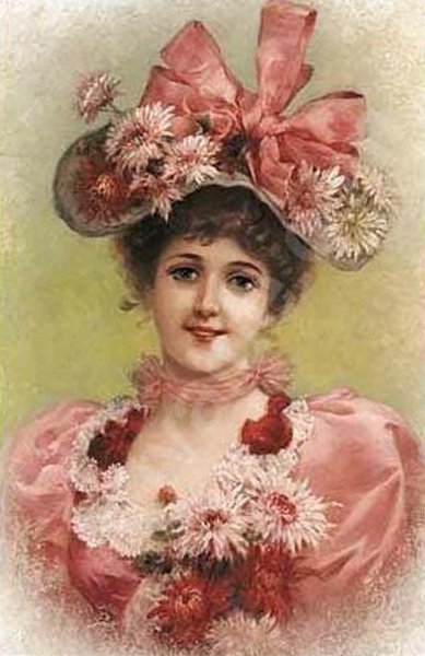 Main Product Photo of Elegant Lady with Pink Ribbons Painting by Emile Eisman-Semenowsky