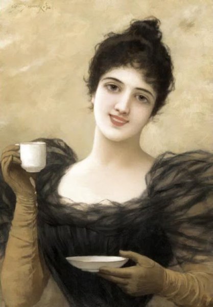 Main Product Photo of Lady with Coffee Cup Painting by Emile Eisman-Semenowsky