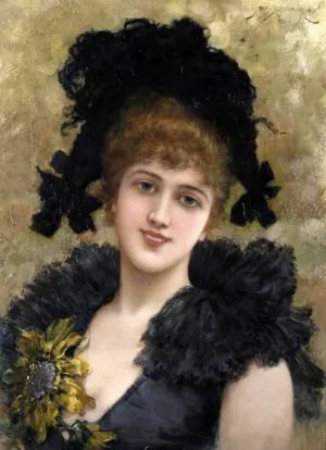 Portrait of a Young Lady in a Black Dress with a Sunflower Oil painting by Emile Eisman-Semenowsky
